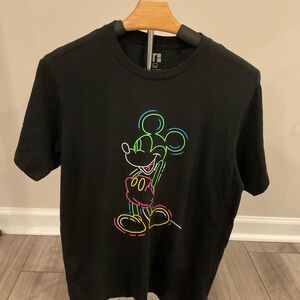 UNIQLO Disney Black Tee with Neon Mickey Design